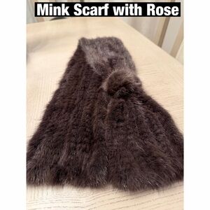 Elegant Brown Mink Scarf with Rose Detail